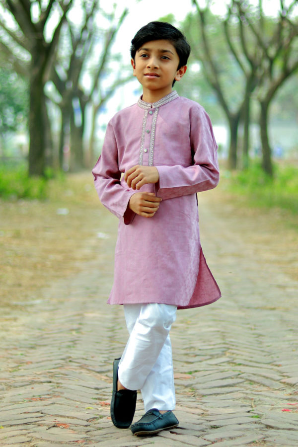 Lucite Green Cotton Printed & Embroidered Panjabi for Boys